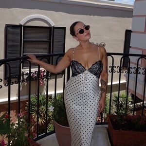 Elegant Black and White Polka Dot Slip Dress